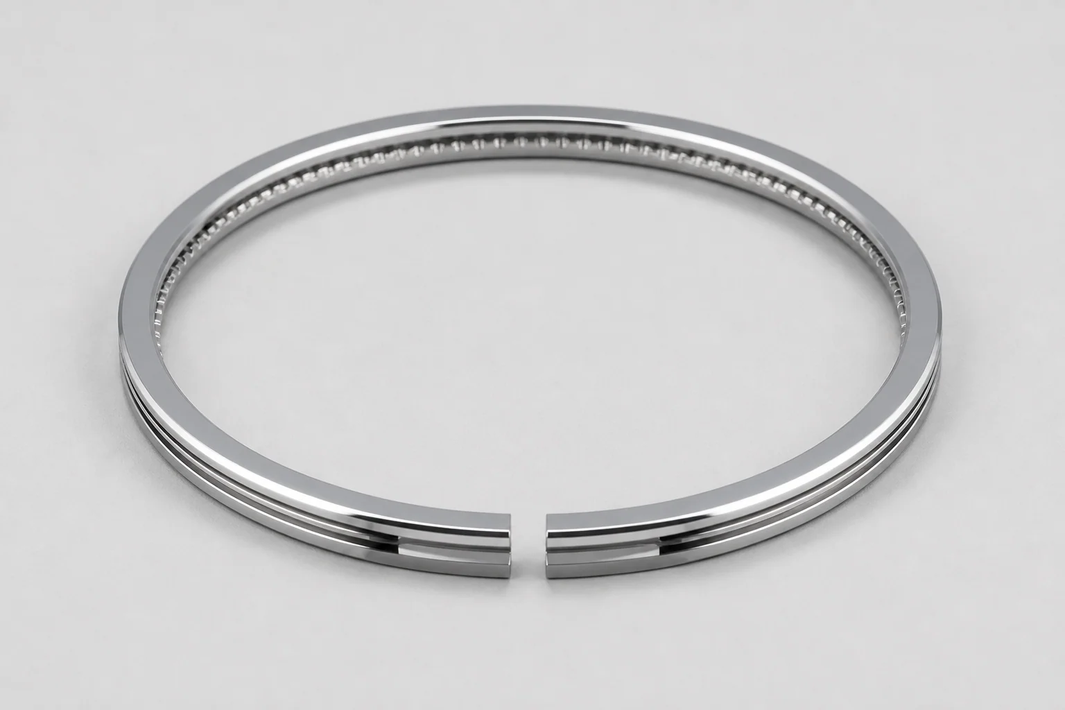 Chrome-plated piston ring, bright silver