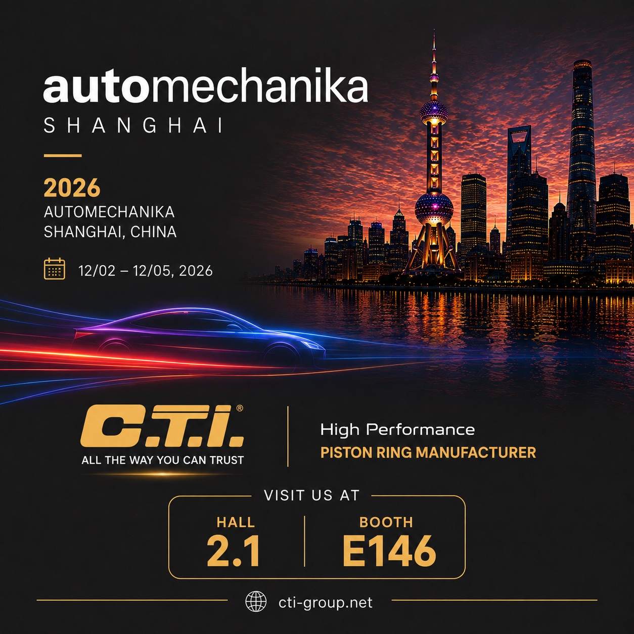 2026 Automechanika Shanghai · Davetiye · Shanghai, China · Dec 2–5 · Booth Hall 2.1, E146