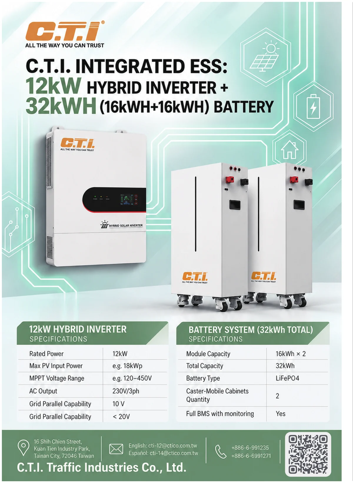 Integrated ESS 12kW Hybrid Inverter + 32kWh Battery