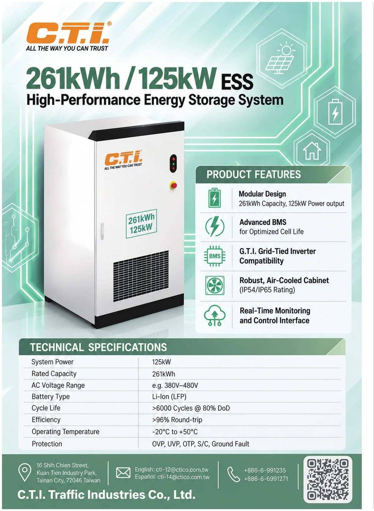261kWh / 125kW Outdoor Energy Storage Cabinet