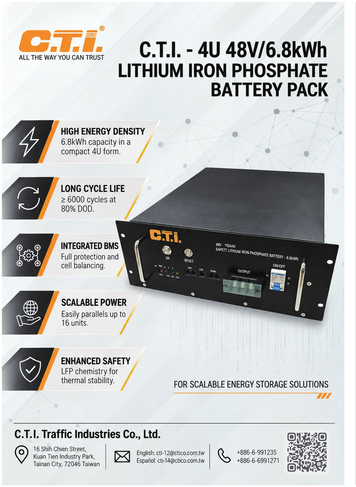 4U 48V / 6.8kWh LiFePO4 Battery Pack